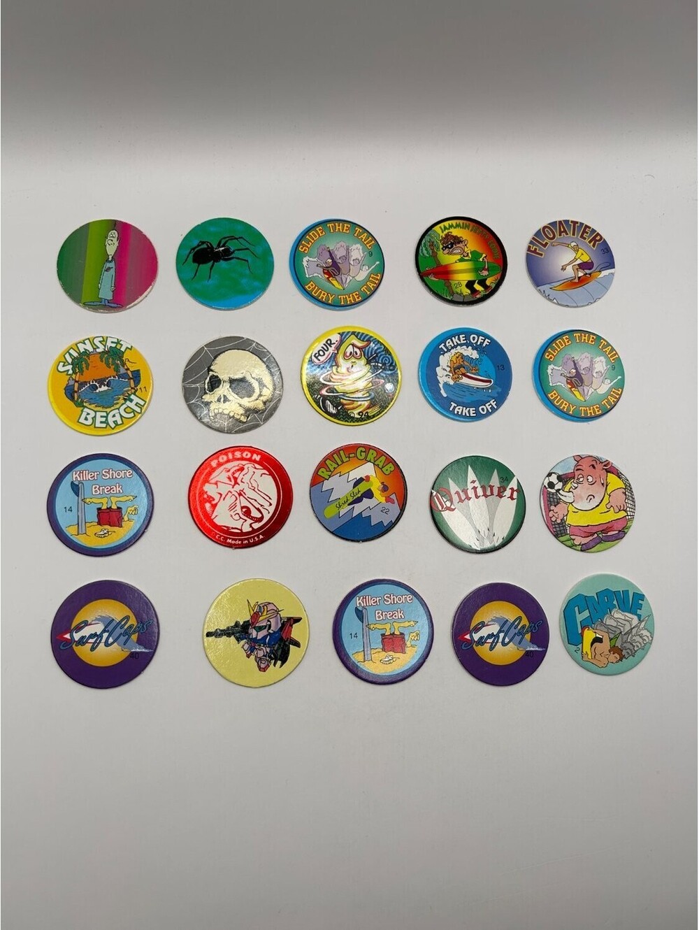vintage milk caps pogs lot skulls surf poison 8-ball monsters Multicolor 1990s